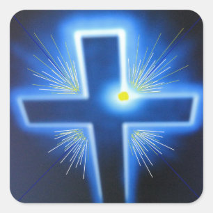 Pegatina Cuadrada La cruz retroiluminada azul