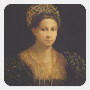 Pegatina Cuadrada La dama con el turbante verde