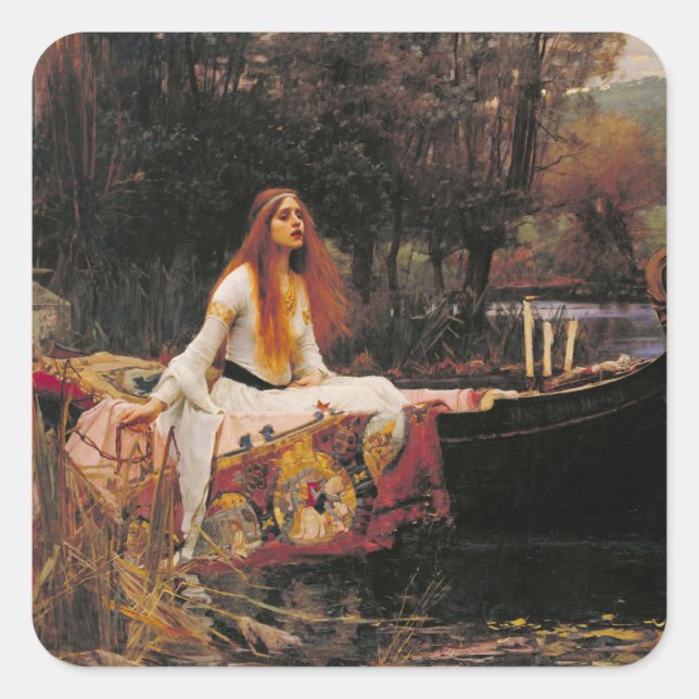 Pegatina Cuadrada La Dama de Shalott John William Waterhouse (Anverso)
