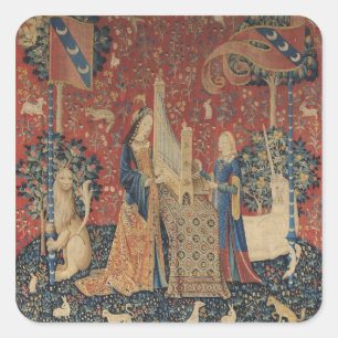 Pegatina Cuadrada La Dama y el Unicornio: 'Escuchando'