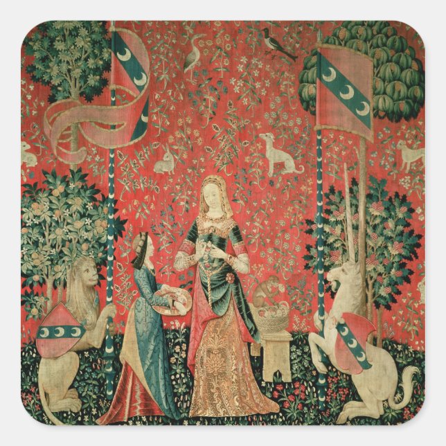 Pegatina Cuadrada La Dama y la Unicornio: 'Olor' (Anverso)