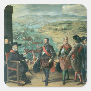 Pegatina Cuadrada La defensa de Cádiz contra el inglés, 1634