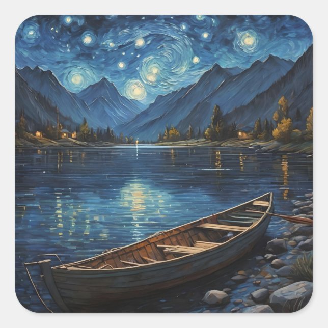 Pegatina Cuadrada "La deriva estrellada: Pesca bajo el Cosmos (Anverso)