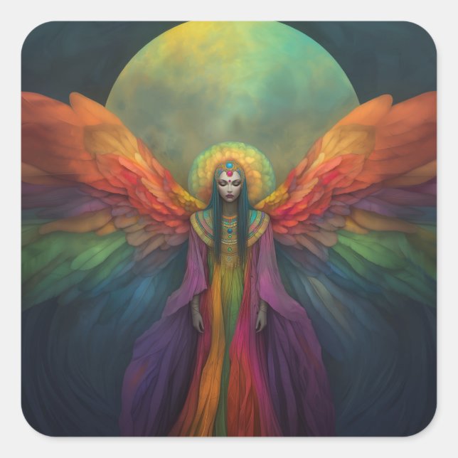 Pegatina Cuadrada La diosa arcoiris celestial Ángel Spirit Guide Art (Anverso)