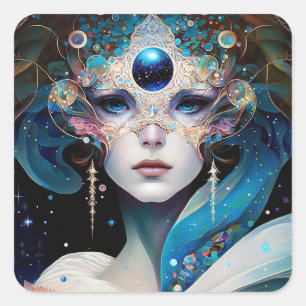Pegatina Cuadrada La diosa de la reina Fantasía arte