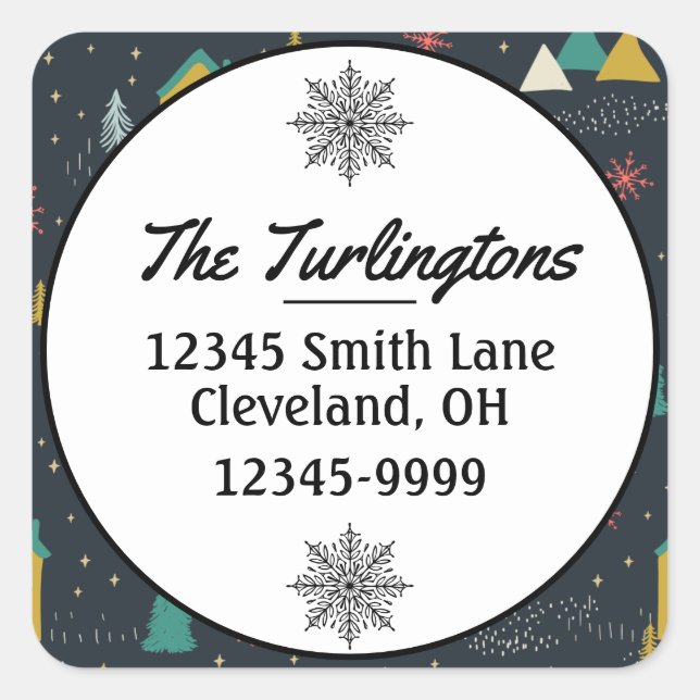 Pegatina Cuadrada La dirección de regreso de las casas de copos de n (Anverso)