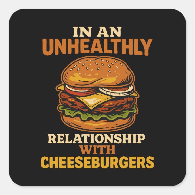 Pegatina Cuadrada La divertida relación de Cheeseburger con Burger (Anverso)
