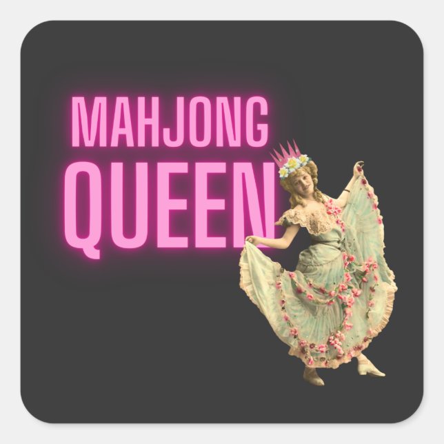 Pegatina Cuadrada La divertida vendimia Mahjong Queen (Anverso)