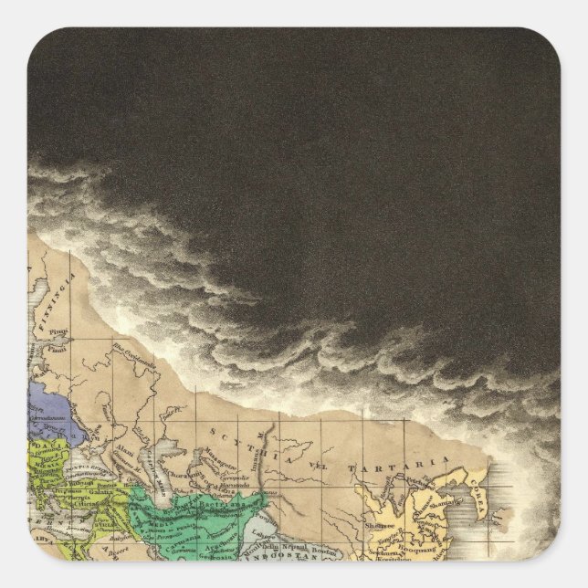 Pegatina Cuadrada La División del Imperio Romano 395 AD (Anverso)