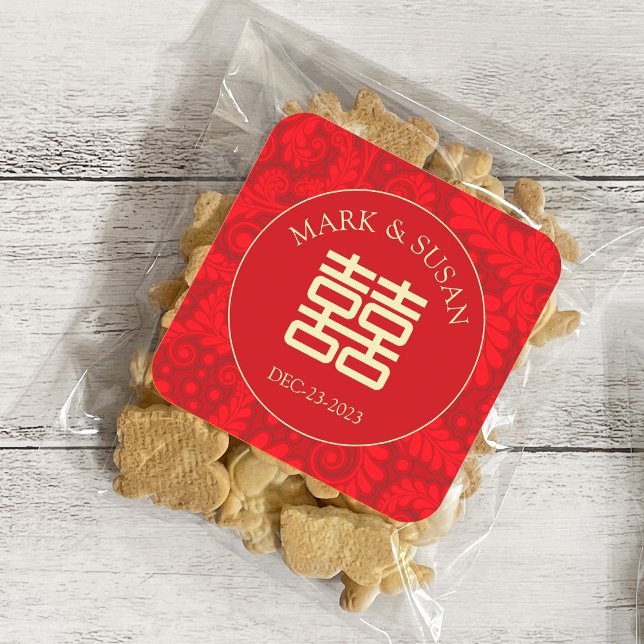 Pegatina Cuadrada La doble felicidad del Boda chino personalizado (Subido por el creador)