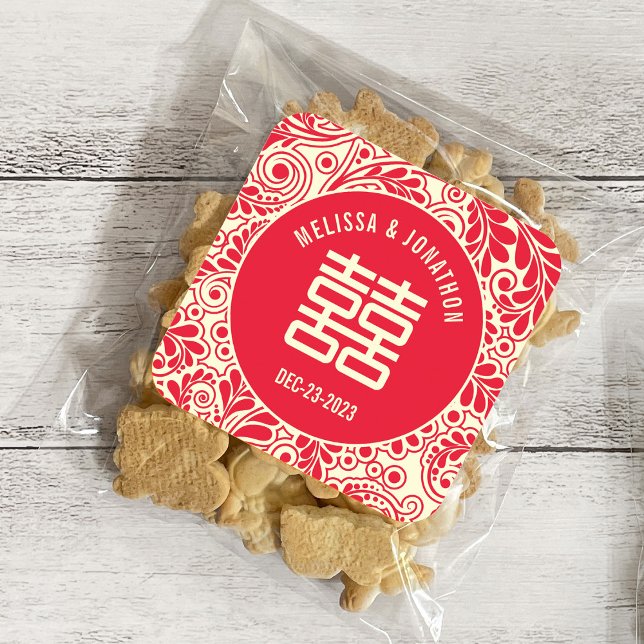 Pegatina Cuadrada La doble felicidad del Boda chino personalizado (Subido por el creador)