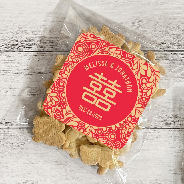 Pegatina Cuadrada La doble felicidad del Boda chino personalizado (Subido por el creador)