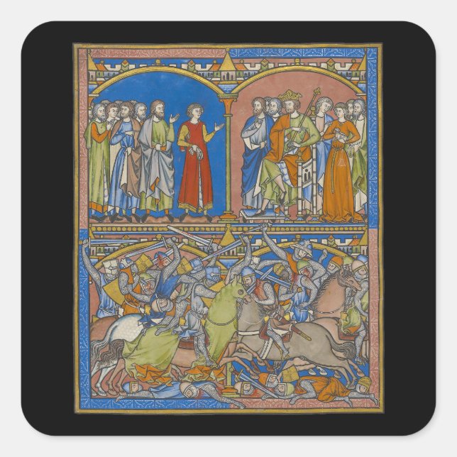 Pegatina Cuadrada La dote de Michal, una lucha sangrienta (Anverso)