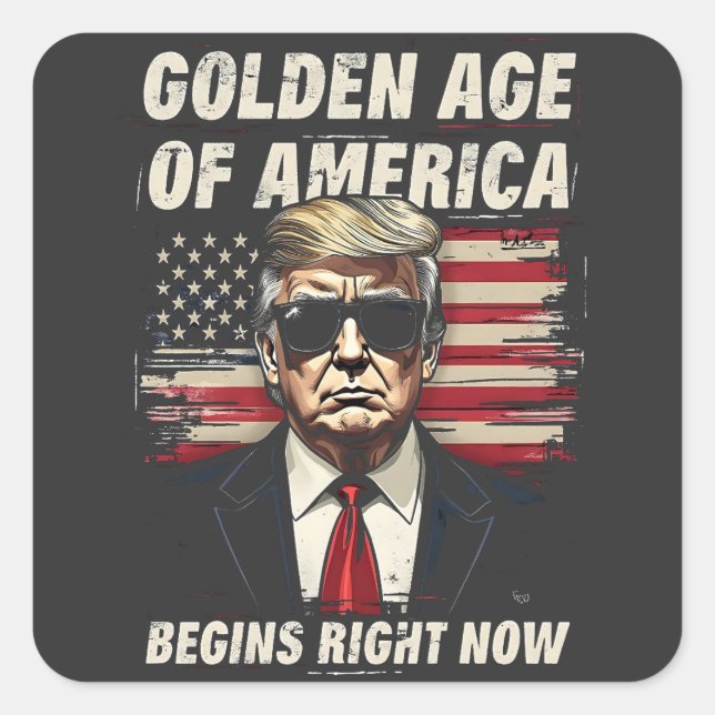 Pegatina Cuadrada La Edad de Oro de los Estados Unidos comienza ahor (Anverso)