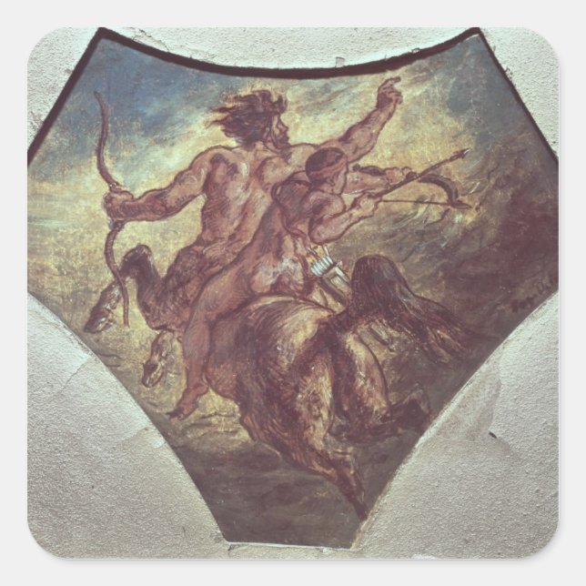 Pegatina Cuadrada La educación de Aquiles (Anverso)