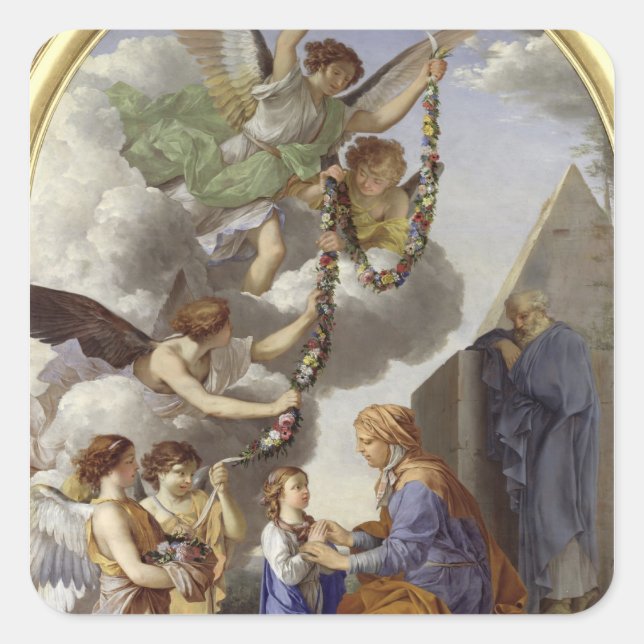 Pegatina Cuadrada La educación de la Virgen (Anverso)