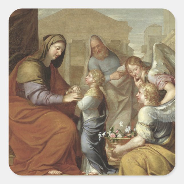 Pegatina Cuadrada La educación de la Virgen, 1658 (Anverso)