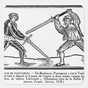 Pegatina Cuadrada La educación de Pantagruel, el ilustracion
