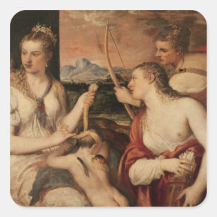 Pegatina Cuadrada La educación del Cupid, c.1565