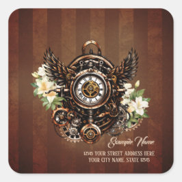 Pegatina Cuadrada La elegancia de la magia floral de Steampunk