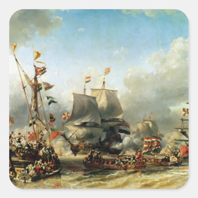Pegatina Cuadrada La Embarcación de Ruyter y William de Witt (Anverso)