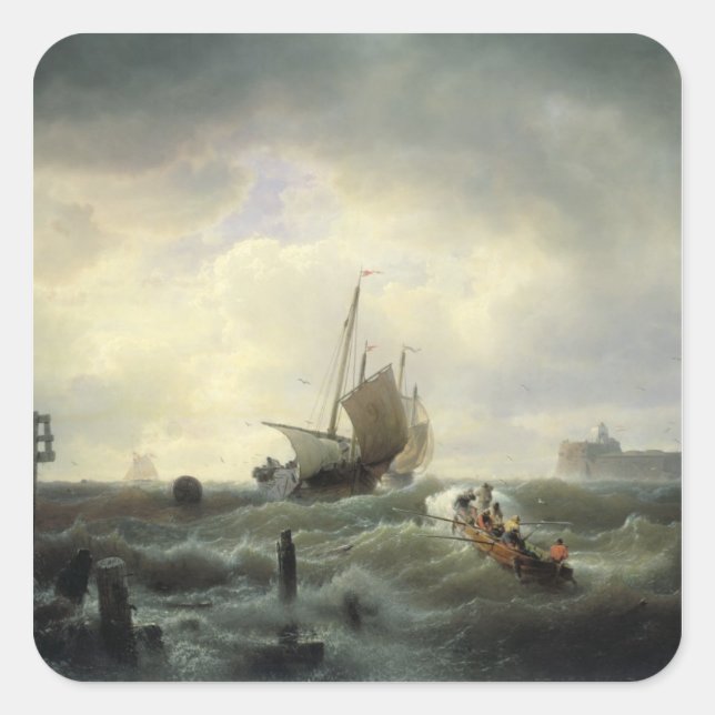 Pegatina Cuadrada La entrada al puerto de Hellevoetsluys (Anverso)