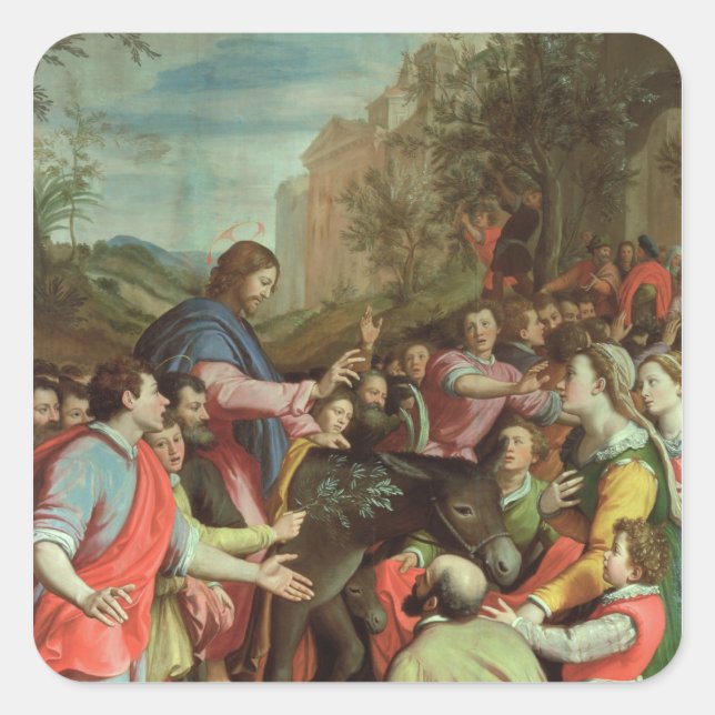 Pegatina Cuadrada La entrada de Cristo a Jerusalén (Anverso)
