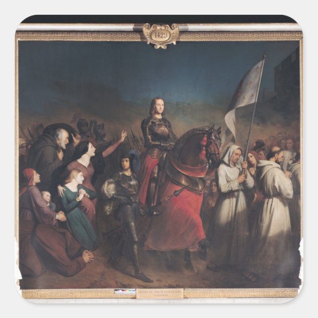 Pegatina Cuadrada La entrada de Juana de Arco en Orleans (Anverso)