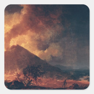 Pegatina Cuadrada La erupción del Monte Vesubio en 1771