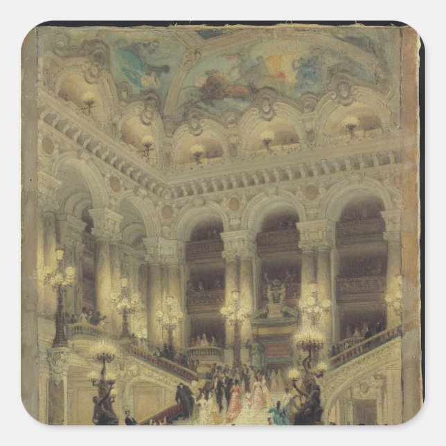 Pegatina Cuadrada La escalera de la ópera, 1877 (Anverso)