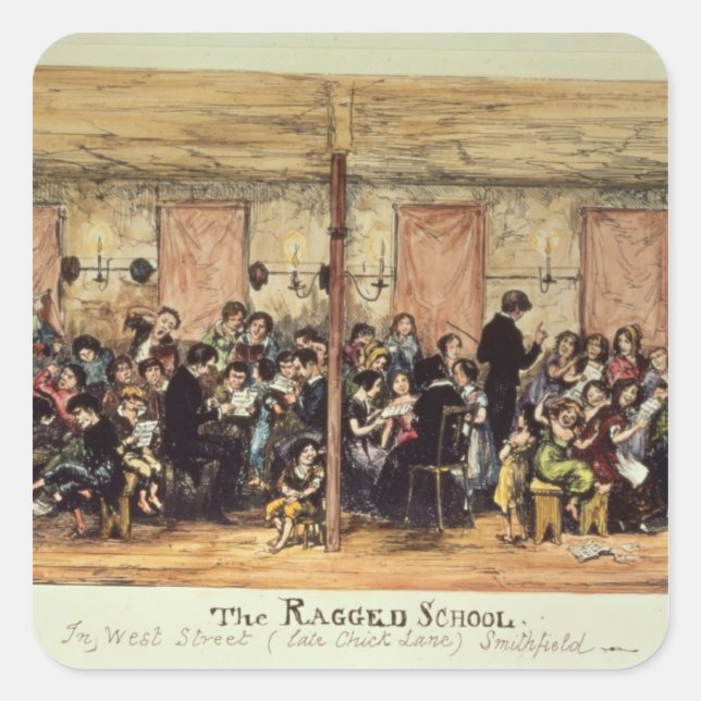 Pegatina Cuadrada La Escuela Ragada, West Street, Smithfield (Anverso)