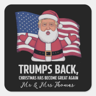 Pegatina Cuadrada La espalda de Trump: Navidades se han vuelto grand