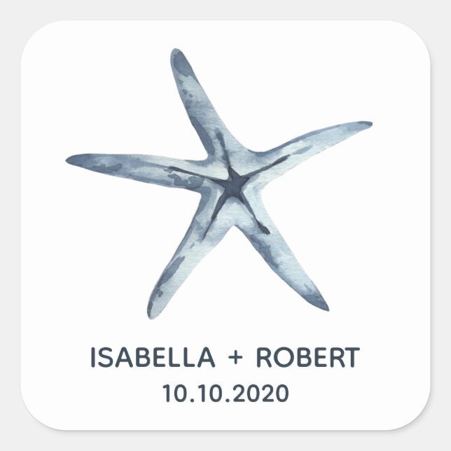 Pegatina Cuadrada La estrella de mar azul | Monograma Boda (Anverso)