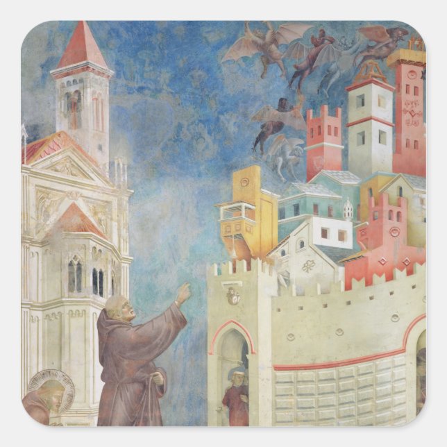 Pegatina Cuadrada La expulsión de los demonios de Arezzo, 1297-99 (Anverso)