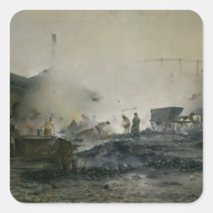 Pegatina Cuadrada La fábrica del gas en Courcelles, 1884