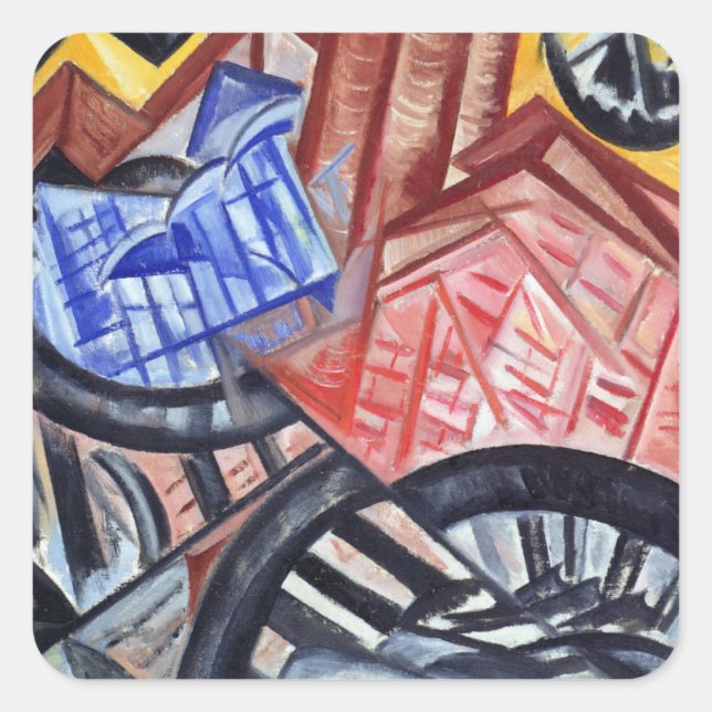 Pegatina Cuadrada La fábrica y el puente (Anverso)