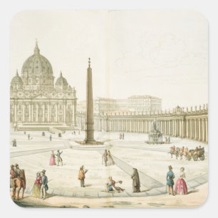Pegatina Cuadrada La fachada de San Pedro en Roma con la Piazza en f