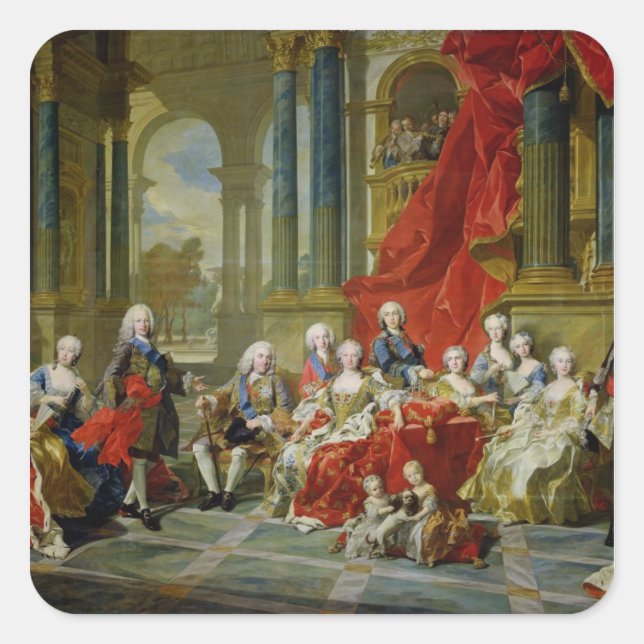 Pegatina Cuadrada La familia de Felipe V, 1743 (aceite sobre lienzo) (Anverso)