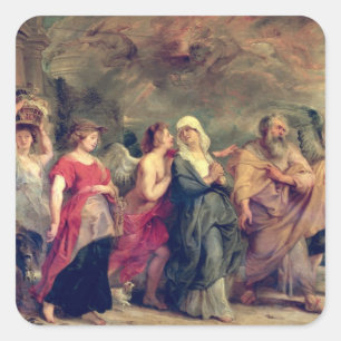 Pegatina Cuadrada La familia de la porción que sale de Sodom, 1625