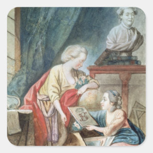 Pegatina Cuadrada La familia de Necker en 1780
