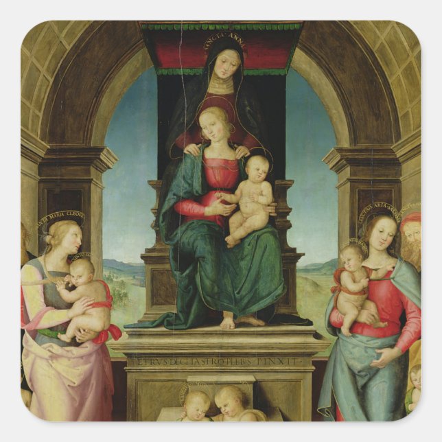 Pegatina Cuadrada La familia de Santa Ana, c.1507 (Anverso)