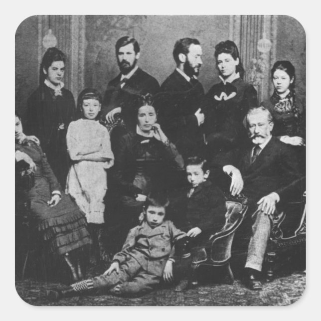 Pegatina Cuadrada La familia Freud, c.1876 (Anverso)