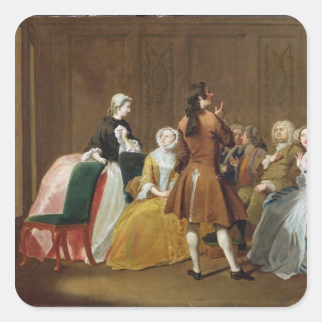 Pegatina Cuadrada La familia Harlowe, de Clar de Samuel Richardson (Anverso)