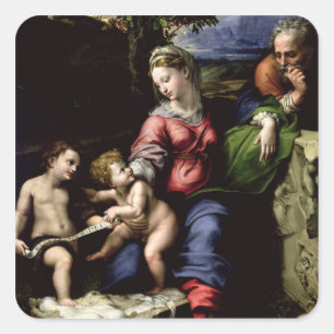 Pegatina Cuadrada La familia santa del roble, c.1518