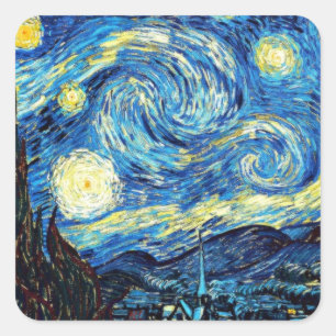 Pegatina Cuadrada La famosa pintura de Van Gogh, Noche estrellada
