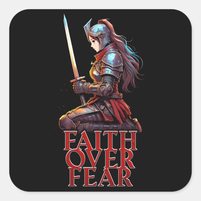 Pegatina Cuadrada La fe por el miedo a las mujeres cristianas guerre (Anverso)