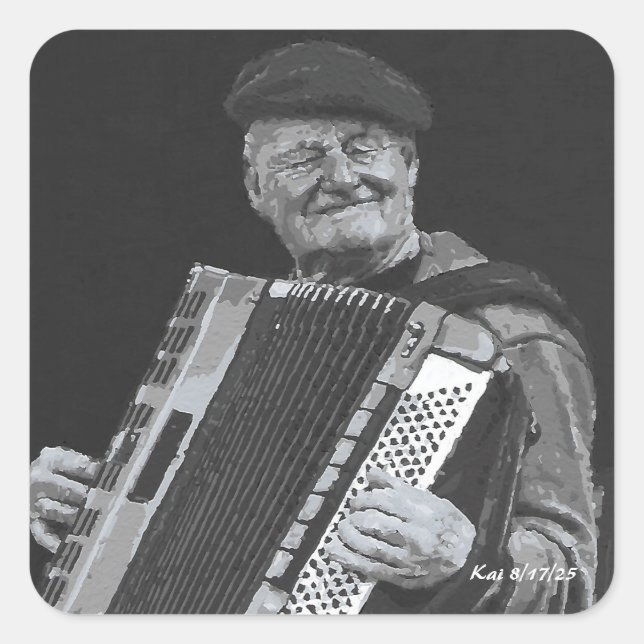 Pegatina Cuadrada La felicidad es arte negro y blanco, músico de Par (Anverso)