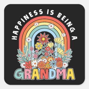 Pegatina Cuadrada La Felicidad Es Una Abuela Floral