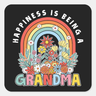 Pegatina Cuadrada La Felicidad Es Una Abuela Floral