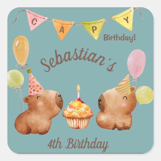 Pegatina Cuadrada La Fiesta de Cute Capy, Palooza (Anverso)